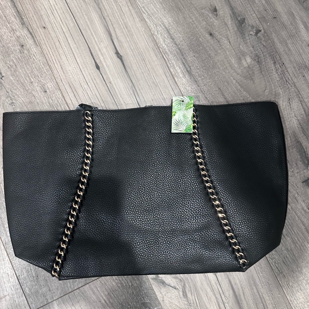 Badgley Mischka Vegan Leather Chain Black Tote Bag